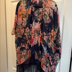 Floral Kimono with Fringe